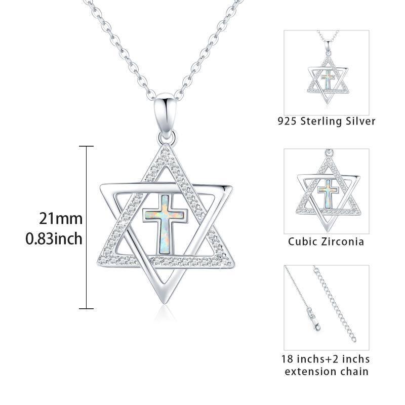 Sterling Silver Circular Shaped Cubic Zirconia Cross & Star Of David Pendant Necklace-6