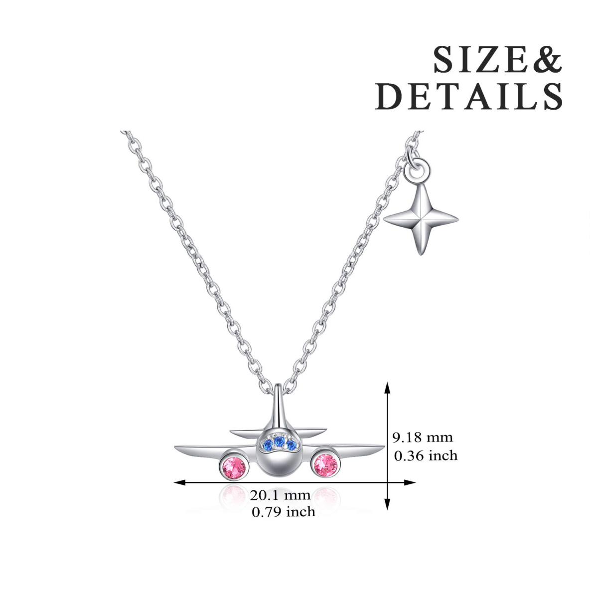 Sterling zilveren cirkelvormige kristal vliegtuig & ster hanger ketting-5