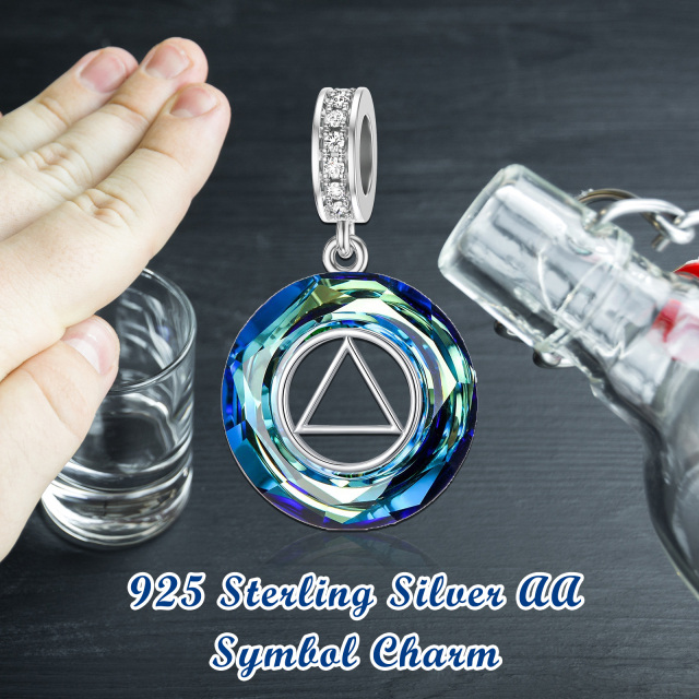 Sterling Silver Circular Shaped Crystal Alcoholics Anonymous Dangle Charm-4