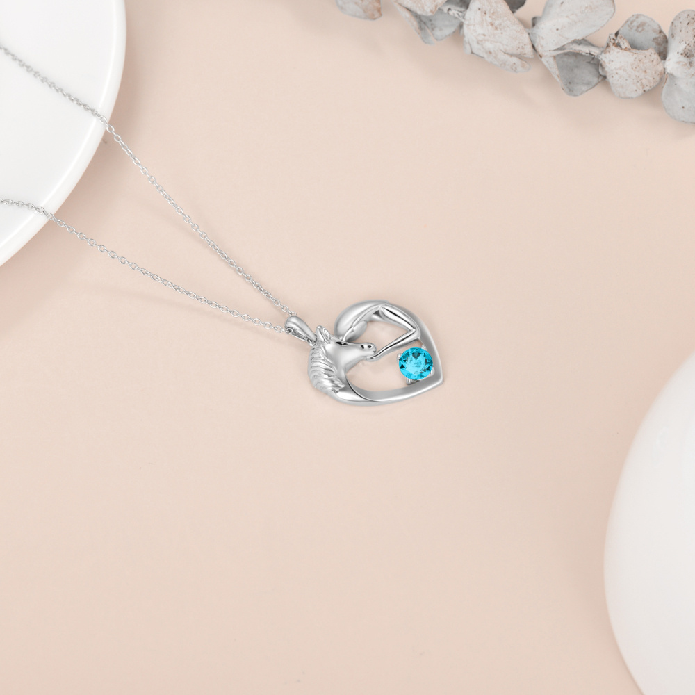Sterling Silver Circular Blue Crystal Horse Heart Necklace for Women Kids-5