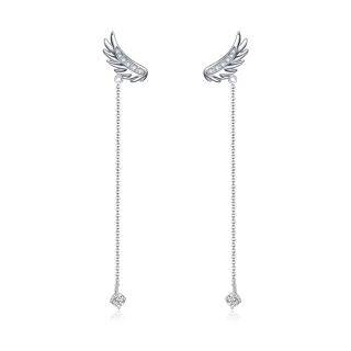 Sterling Silver Circular Shaped Crystal Angel Wing Drop Earrings-4