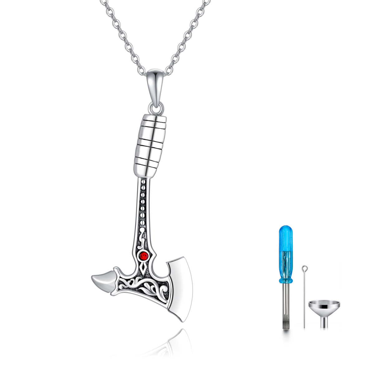 Sterling Silver Circular Shaped Crystal Axe Urn Necklace for Ashes-1