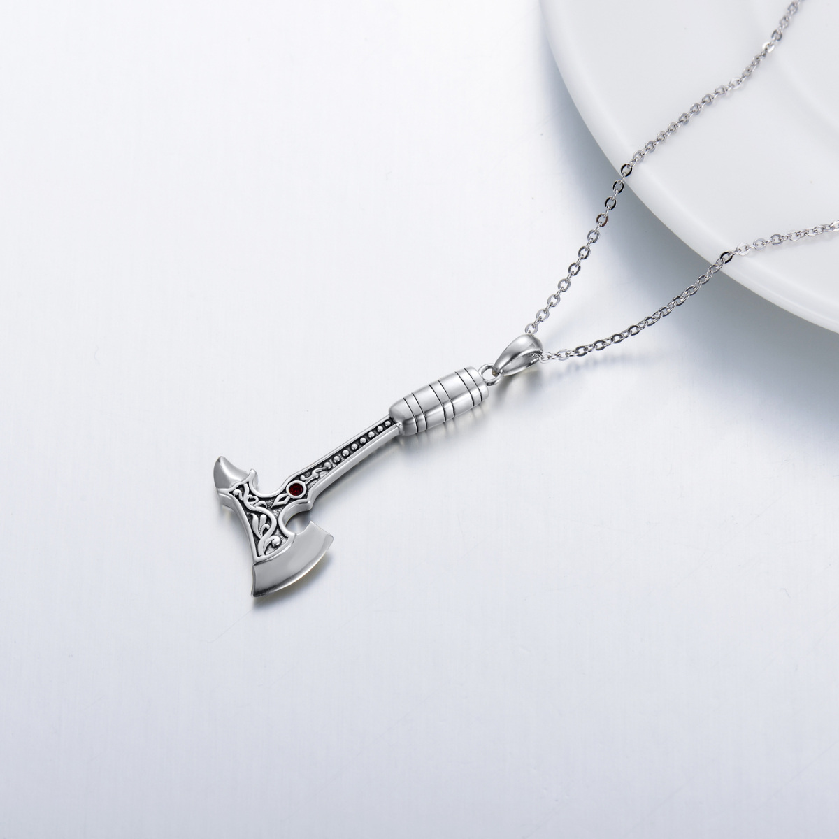 Sterling Silver Circular Shaped Crystal Axe Urn Necklace for Ashes-4