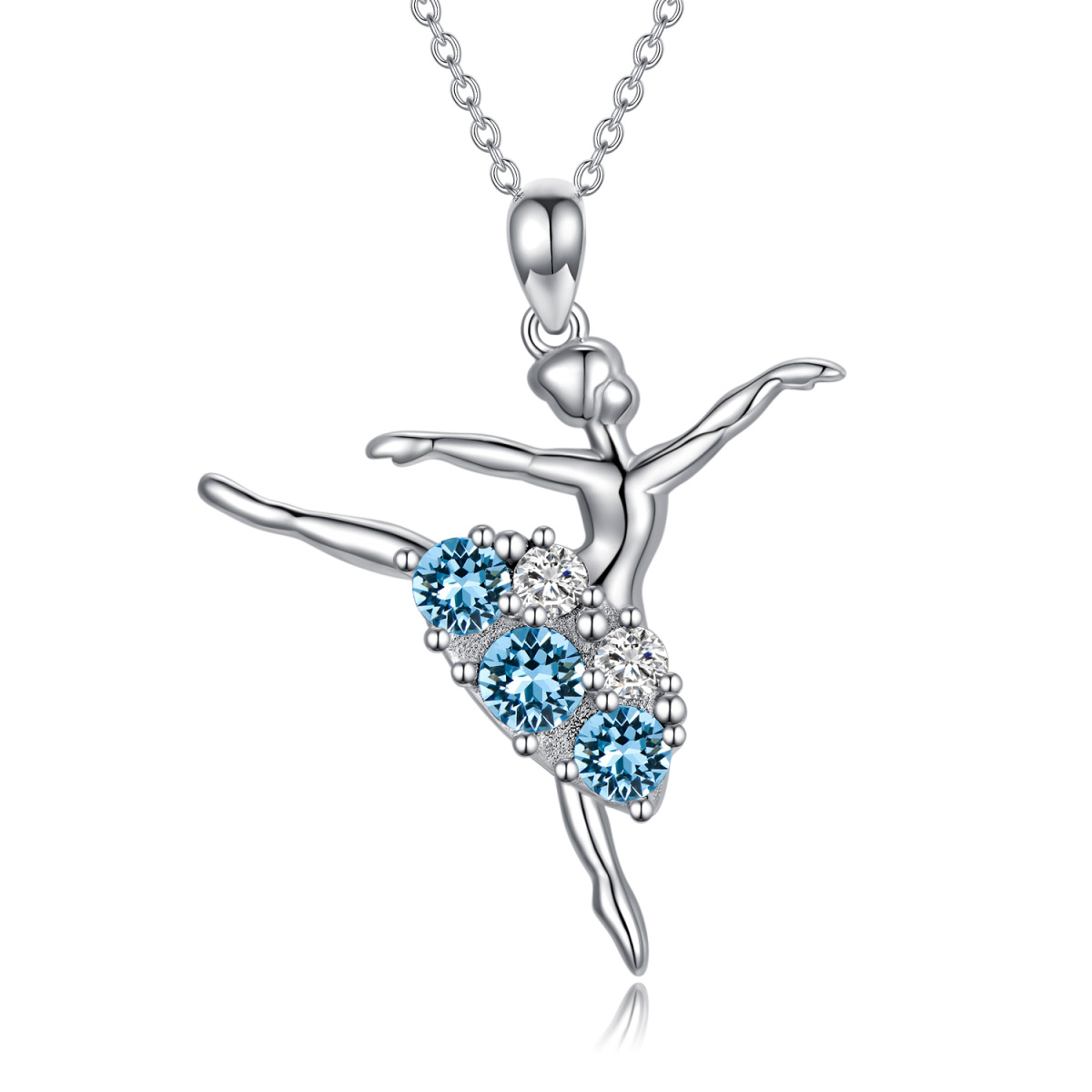 Collier en argent sterling avec pendentif danseuse de ballet en cristal de forme circulair-1