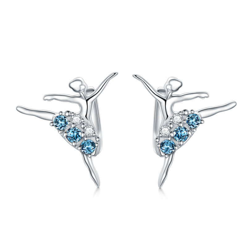 Boucles d'oreilles en argent sterling avec cristaux de forme circulaire et danseuse de bal