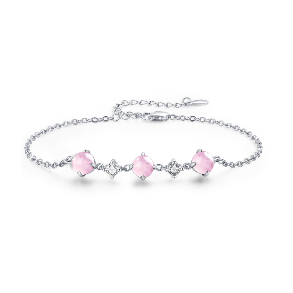 Sterling Silver Circular Shaped Crystal Bead Charm Bracelet-1