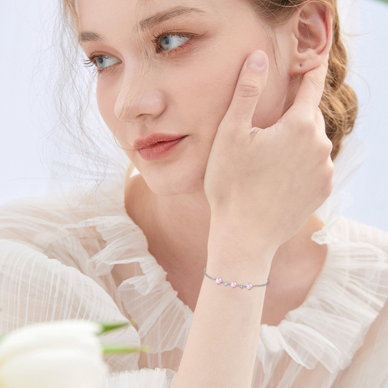 Sterling Silver Circular Shaped Crystal Bead Charm Bracelet-2