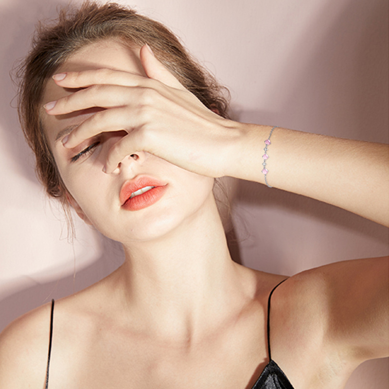 Sterling Silver Circular Shaped Crystal Bead Charm Bracelet-3