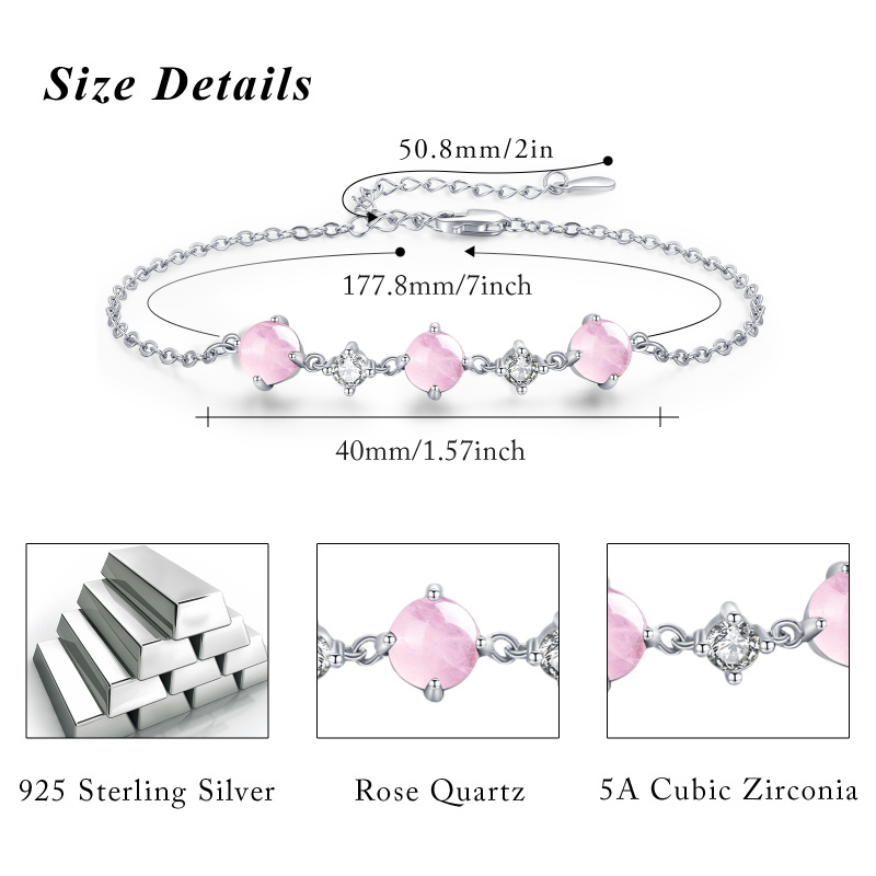 Sterling Silver Circular Shaped Crystal Bead Charm Bracelet-5