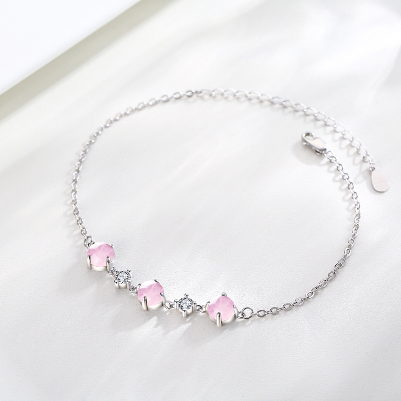 Sterling Silver Circular Shaped Crystal Bead Charm Bracelet-6