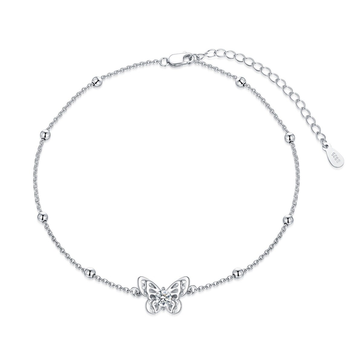 Bracciale con ciondolo a forma di farfalla di cristallo circolare in argento sterling-1