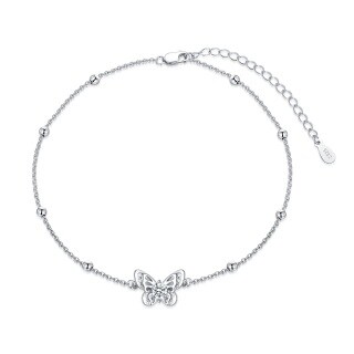 Sterling Silver Circular Shaped Crystal Butterfly Pendant Bracelet-34