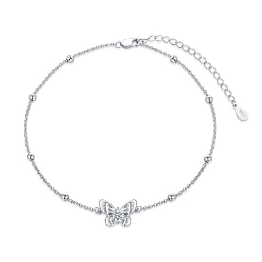 Sterling Silver Circular Shaped Crystal Butterfly Pendant Bracelet