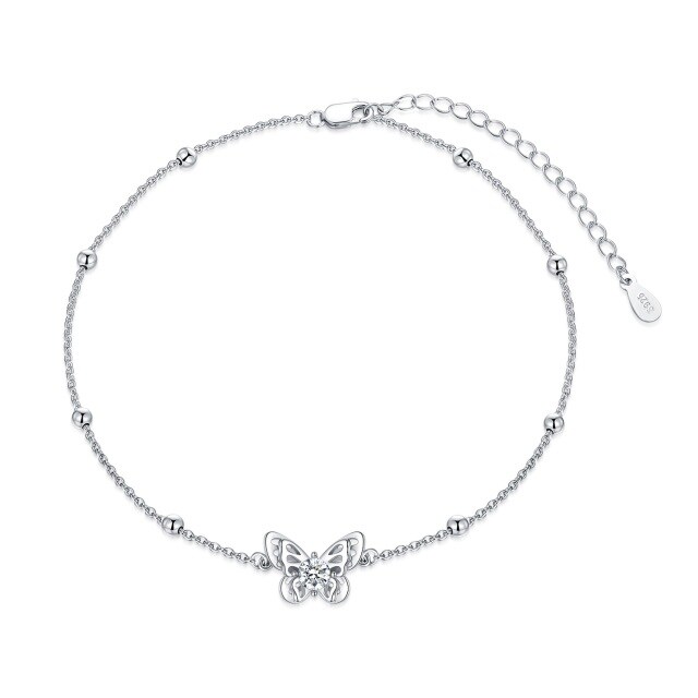 Sterling Silver Circular Shaped Crystal Butterfly Pendant Bracelet-1