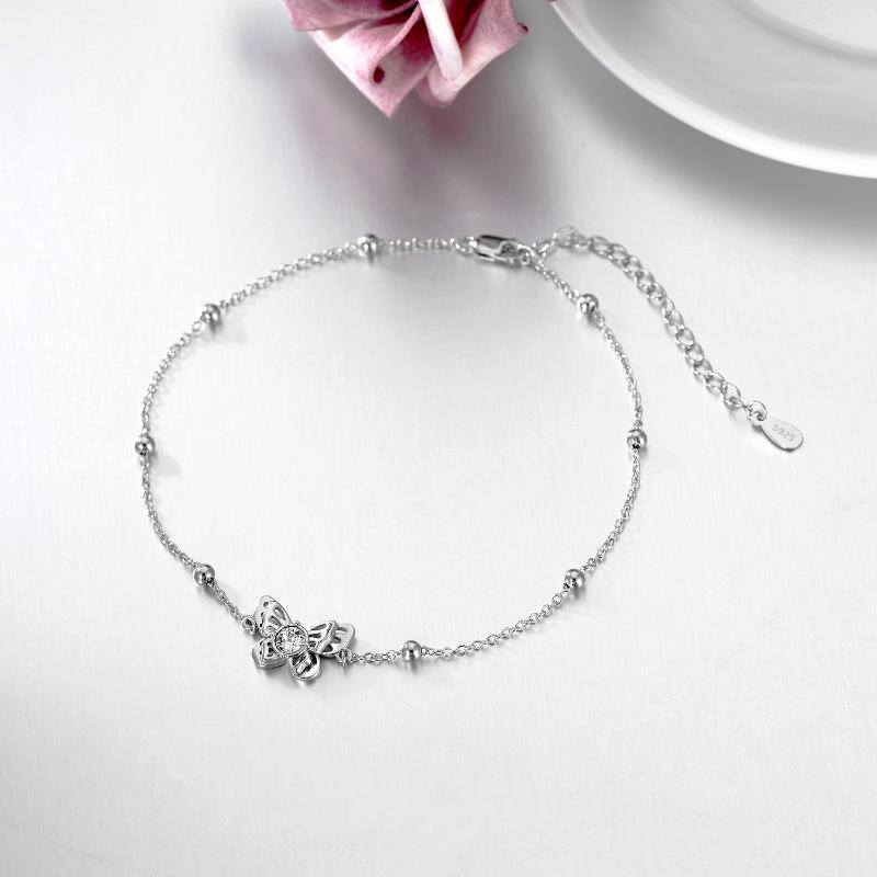 Bracciale con ciondolo a forma di farfalla di cristallo circolare in argento sterling-3