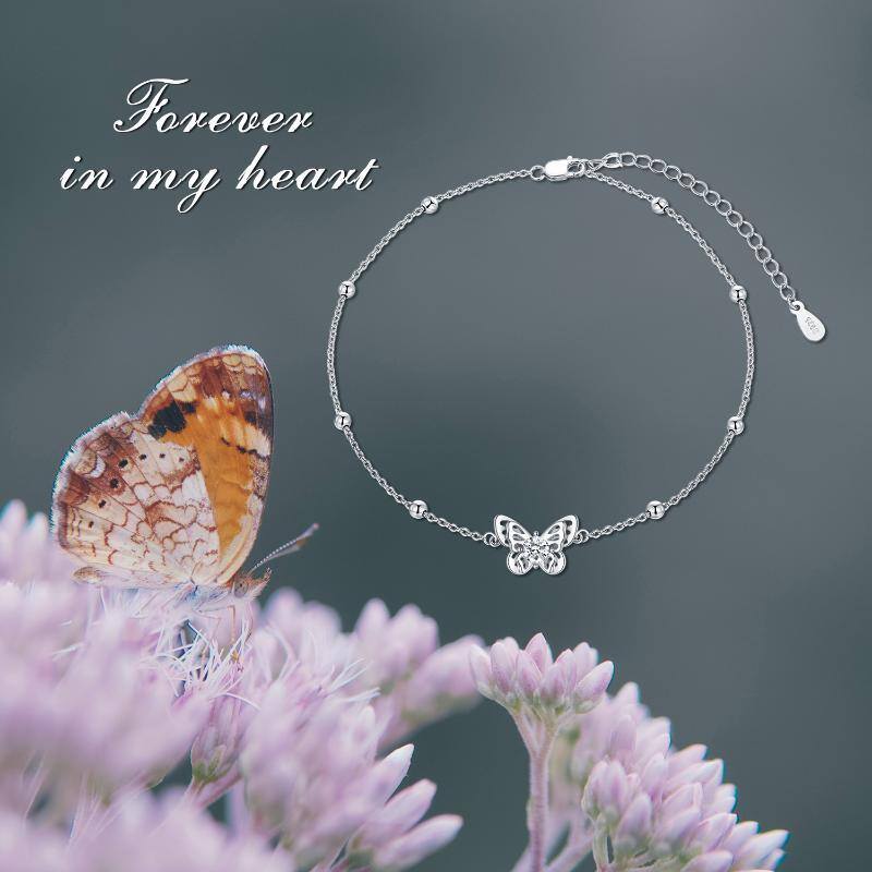 Bracciale con ciondolo a forma di farfalla di cristallo circolare in argento sterling-6