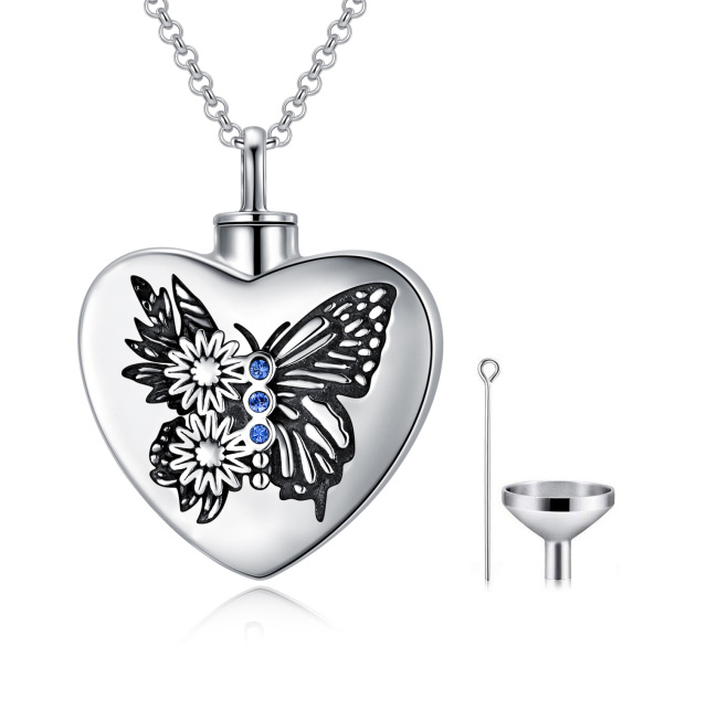 Sterling Silver Crystal Butterfly Sunflower And Heart Urn Necklace For Ashes With Engraved Word-1