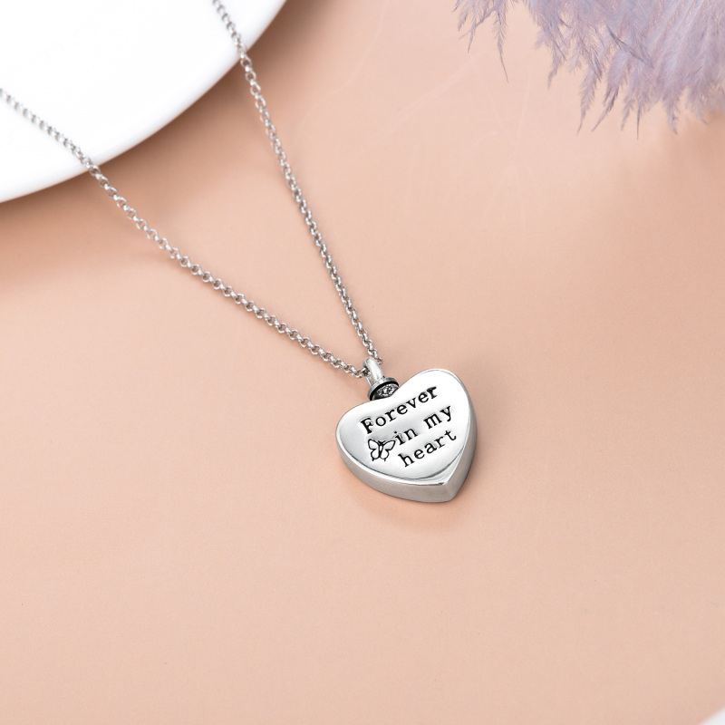 Urnen-Halskette aus Sterlingsilber mit Kristall-Schmetterling, Sonnenblume und Herz für Asche mit eingraviertem Wort-5