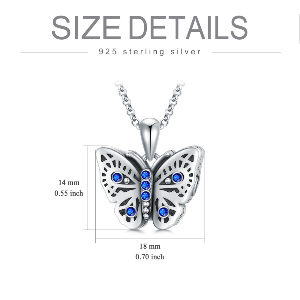 Sterling Silver Circular Shaped Crystal Butterfly Urn Necklace for Ashes with Engraved Word-3