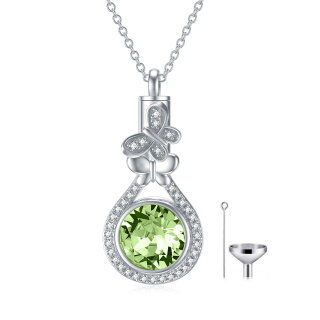 Sterling Silver Circular Shaped Crystal Butterfly Urn Necklace for Ashes-4
