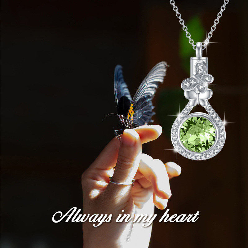 Sterling zilveren cirkelvormige kristal Butterfly Urn ketting voor as-2