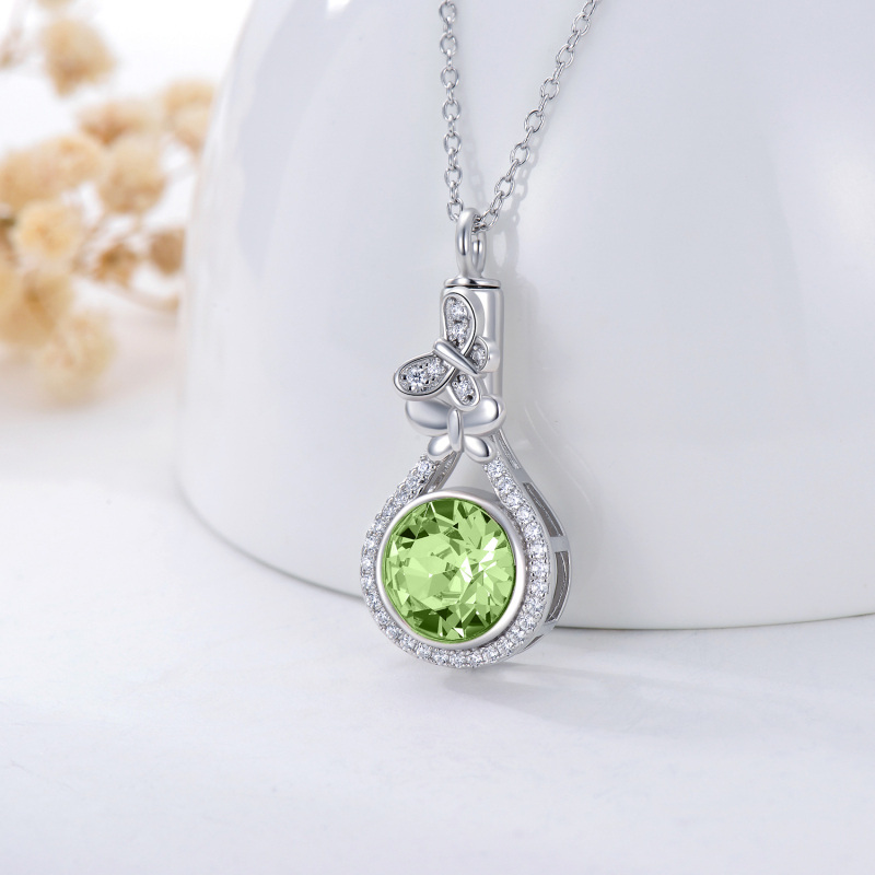Sterling zilveren cirkelvormige kristal Butterfly Urn ketting voor as-4