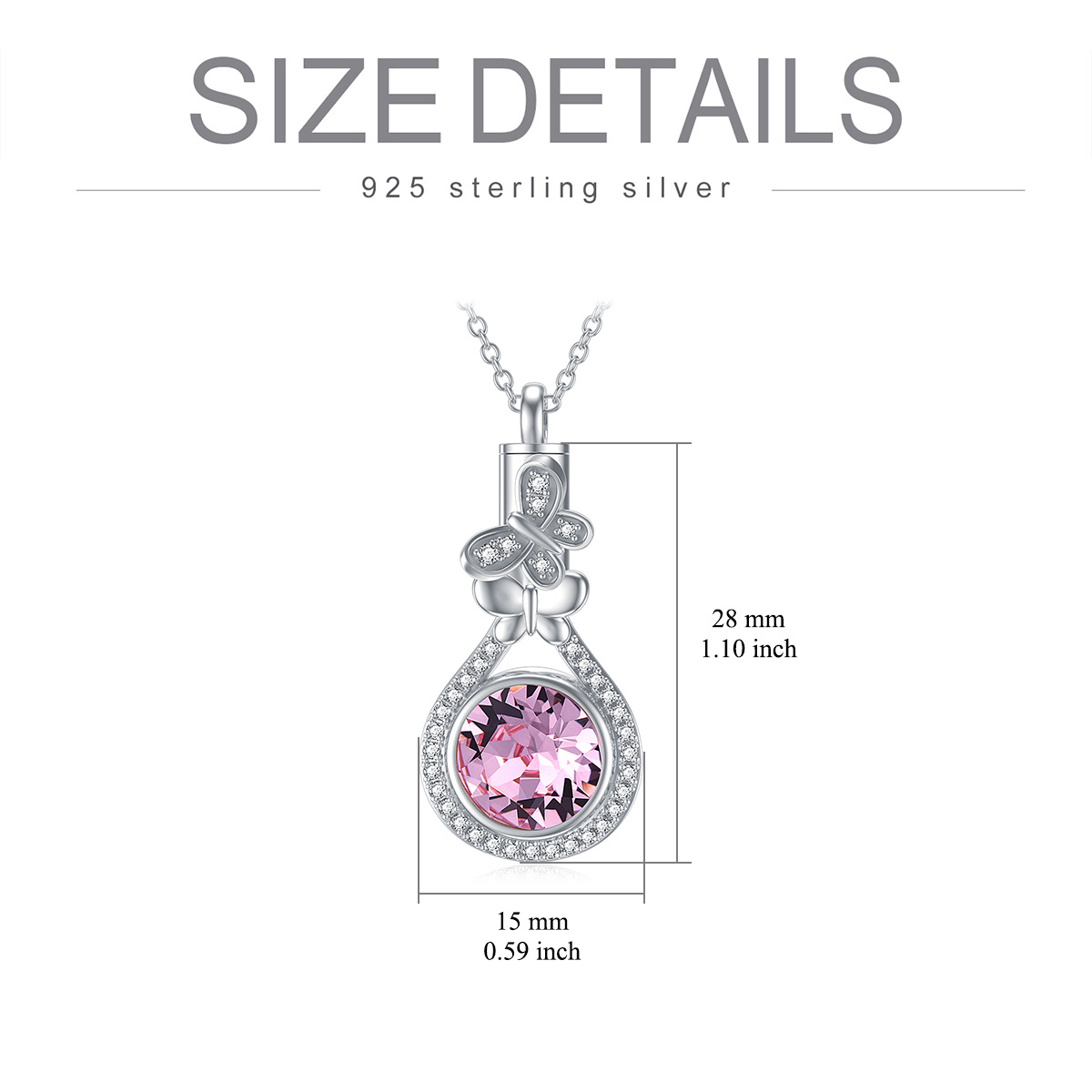 Sterling zilveren cirkelvormige kristal Butterfly Urn ketting voor as-2