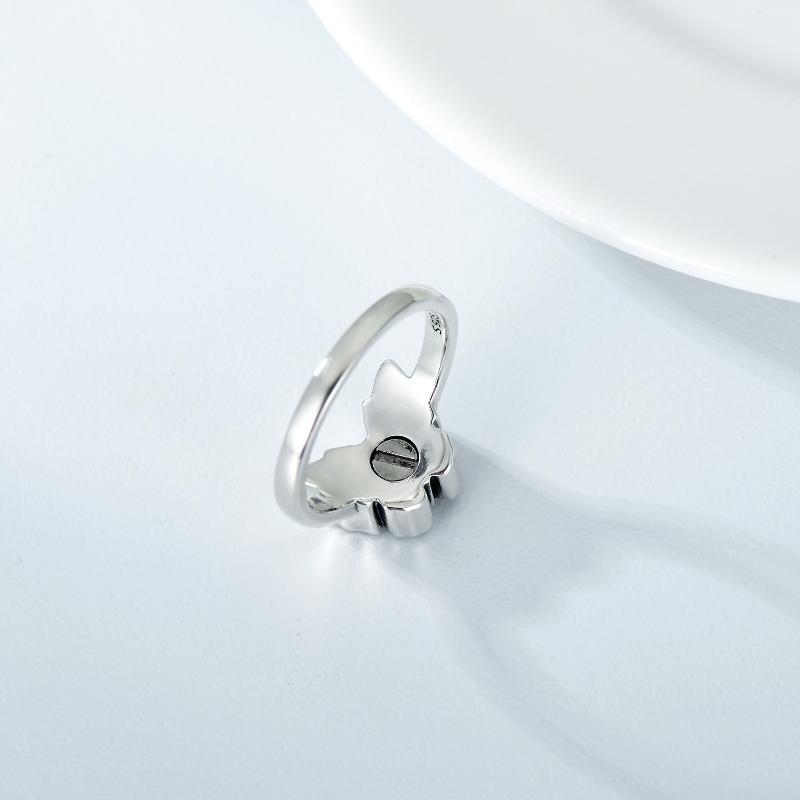Sterling Silver Round Shaped Crystal Butterfly Urn Ring with Engraved Word-4