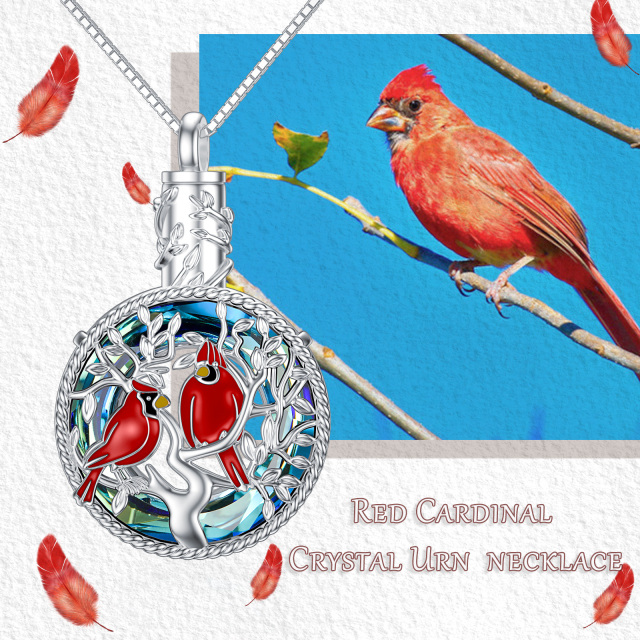 Collana con urna in argento sterling a forma di cerchio con cardinale e albero della vita per le ceneri-5