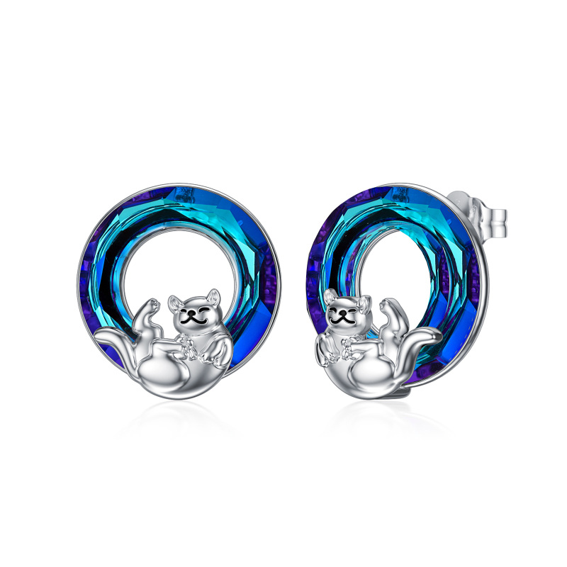 Brincos de prata esterlina com cristais em forma circular para gatos-14