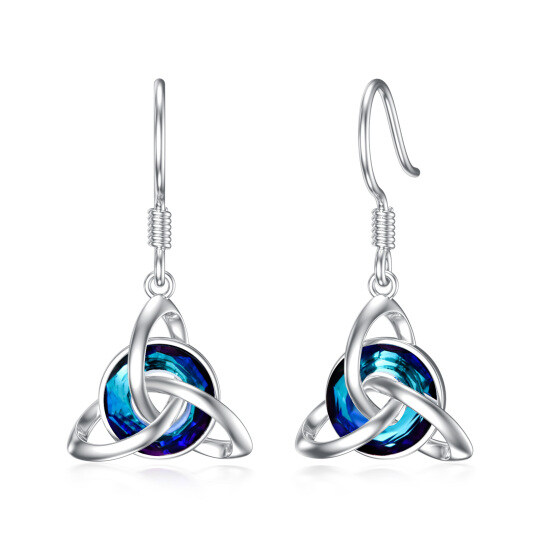 Boucles d'oreilles pendantes en argent sterling avec nœud celtique en cristal de forme cir