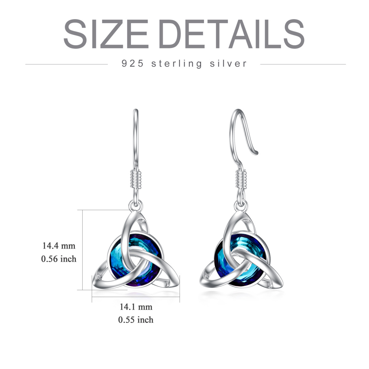 Boucles d'oreilles pendantes en argent sterling avec nœud celtique en cristal de forme cir-5