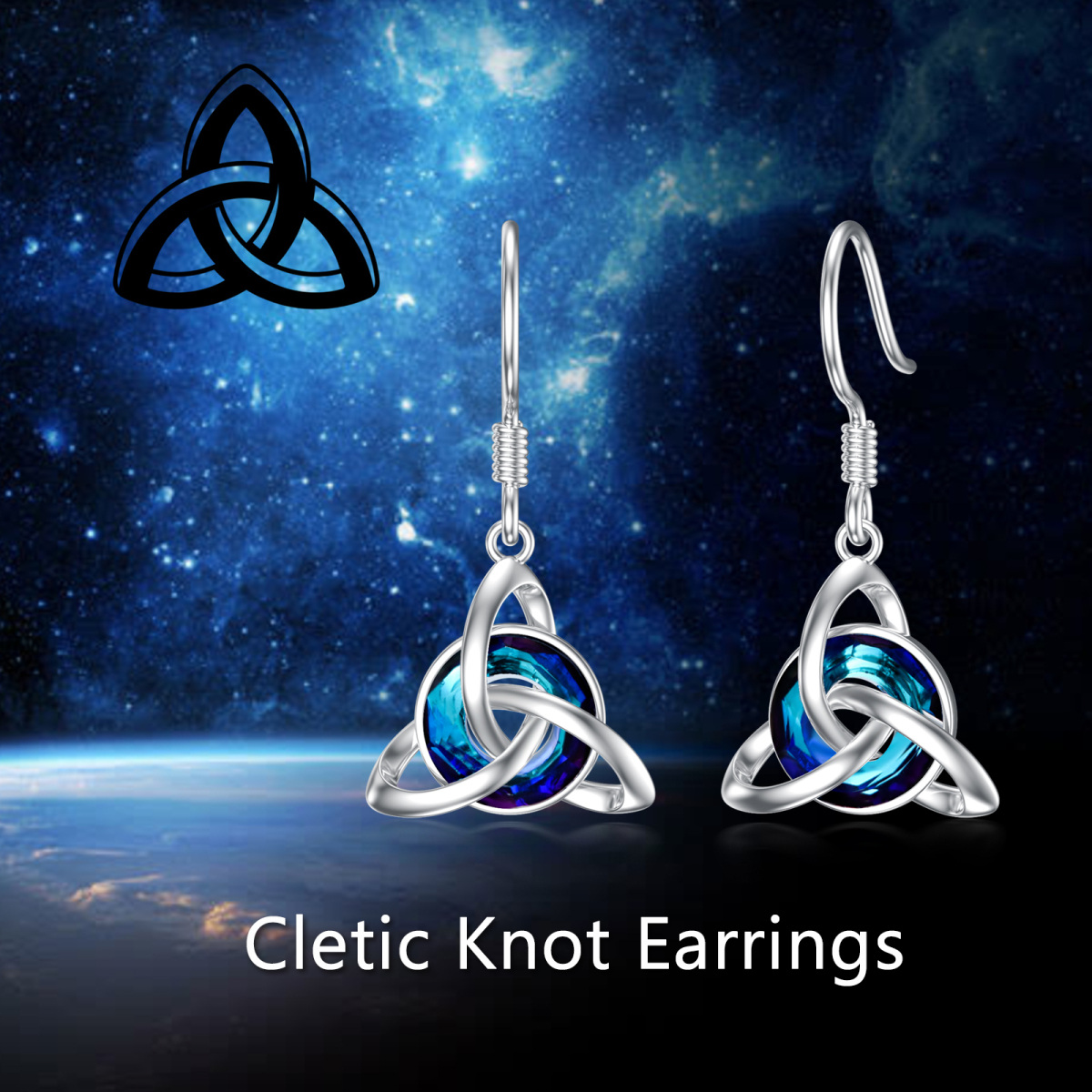 Sterling Silver Circular Shaped Crystal Celtic Knot Drop Earrings-6