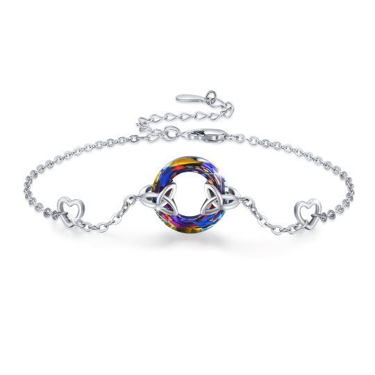 Bracelet en argent sterling avec nœud celtique et pendentif cœur en cristal de forme circu