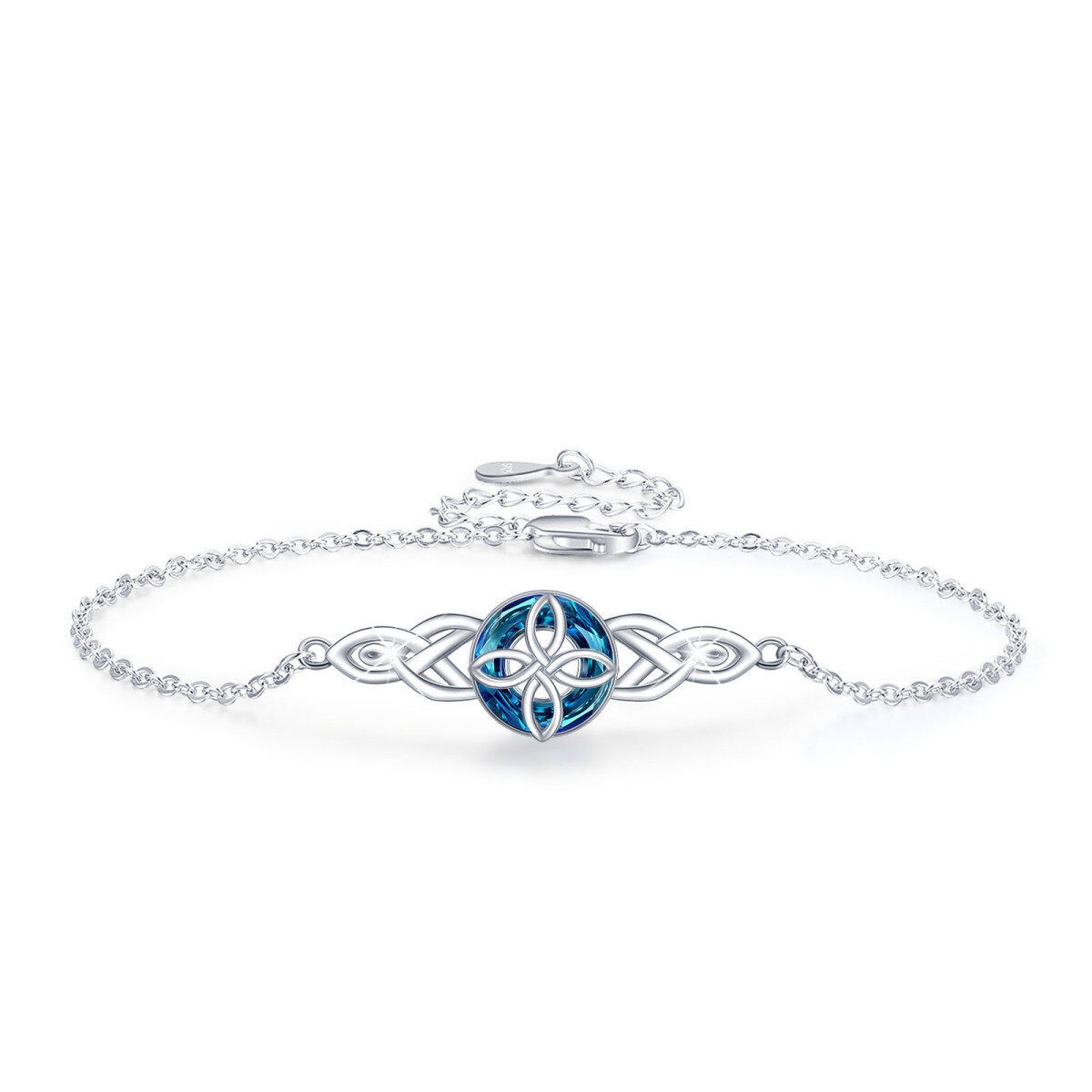 Sterling Silver Circular Shaped Crystal Celtic Knot Pendant Bracelet-1