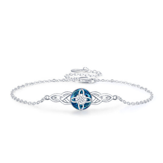 Sterling Silver Circular Shaped Crystal Celtic Knot Pendant Bracelet