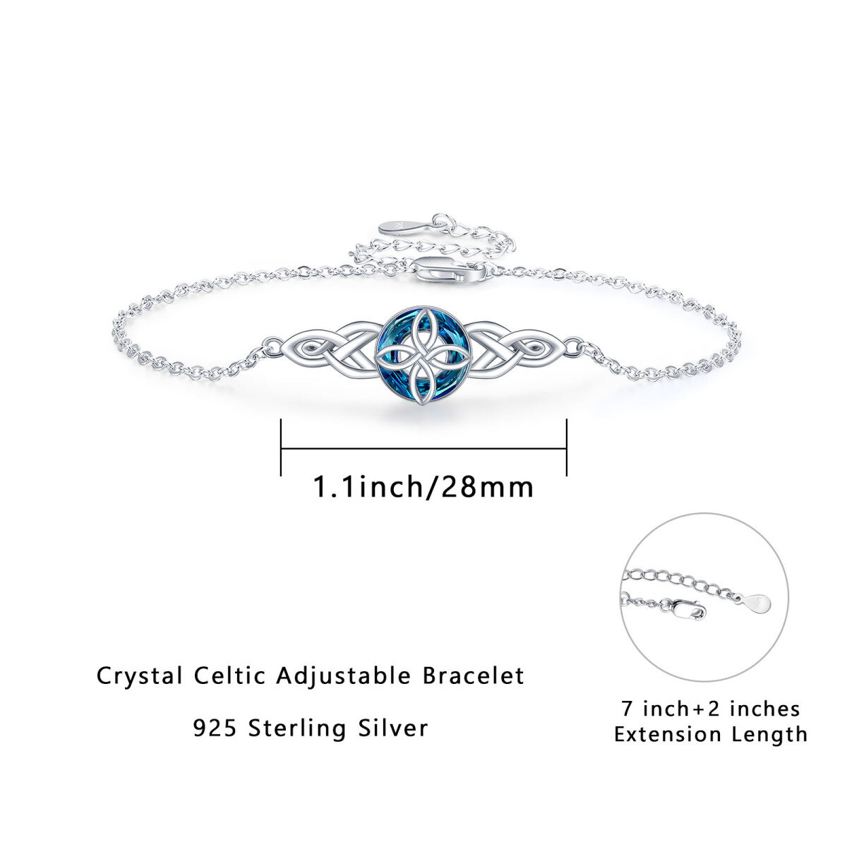 Sterling Silver Circular Shaped Crystal Celtic Knot Pendant Bracelet-5