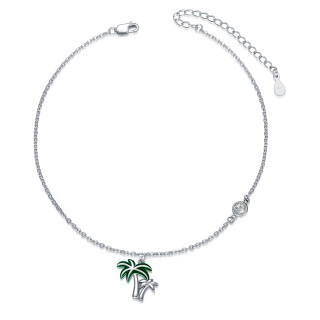 Sterling Silver Circular Shaped Crystal Coconut Tree Single Layer Anklet-2