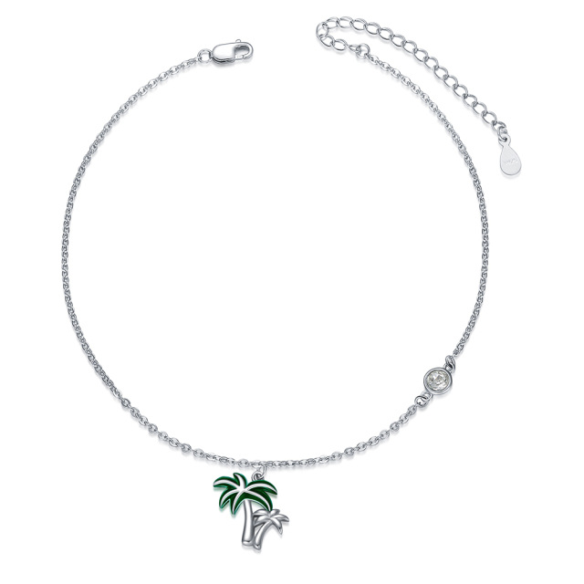 Sterling Silver Circular Shaped Crystal Coconut Tree Single Layer Anklet-4