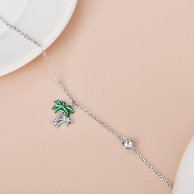 Sterling Silver Circular Shaped Crystal Coconut Tree Single Layer Anklet-4