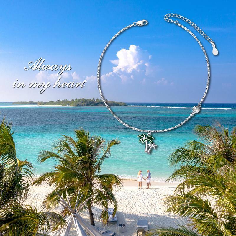 Tobillera de una sola capa con forma circular de coco y cristales en plata de ley-6