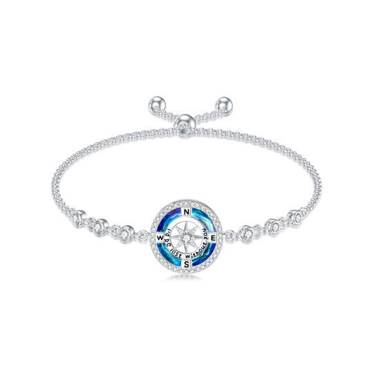 Sterling Silver Circular Shaped Crystal & Cubic Zirconia Compass Charm Bracelet with Engraved Word