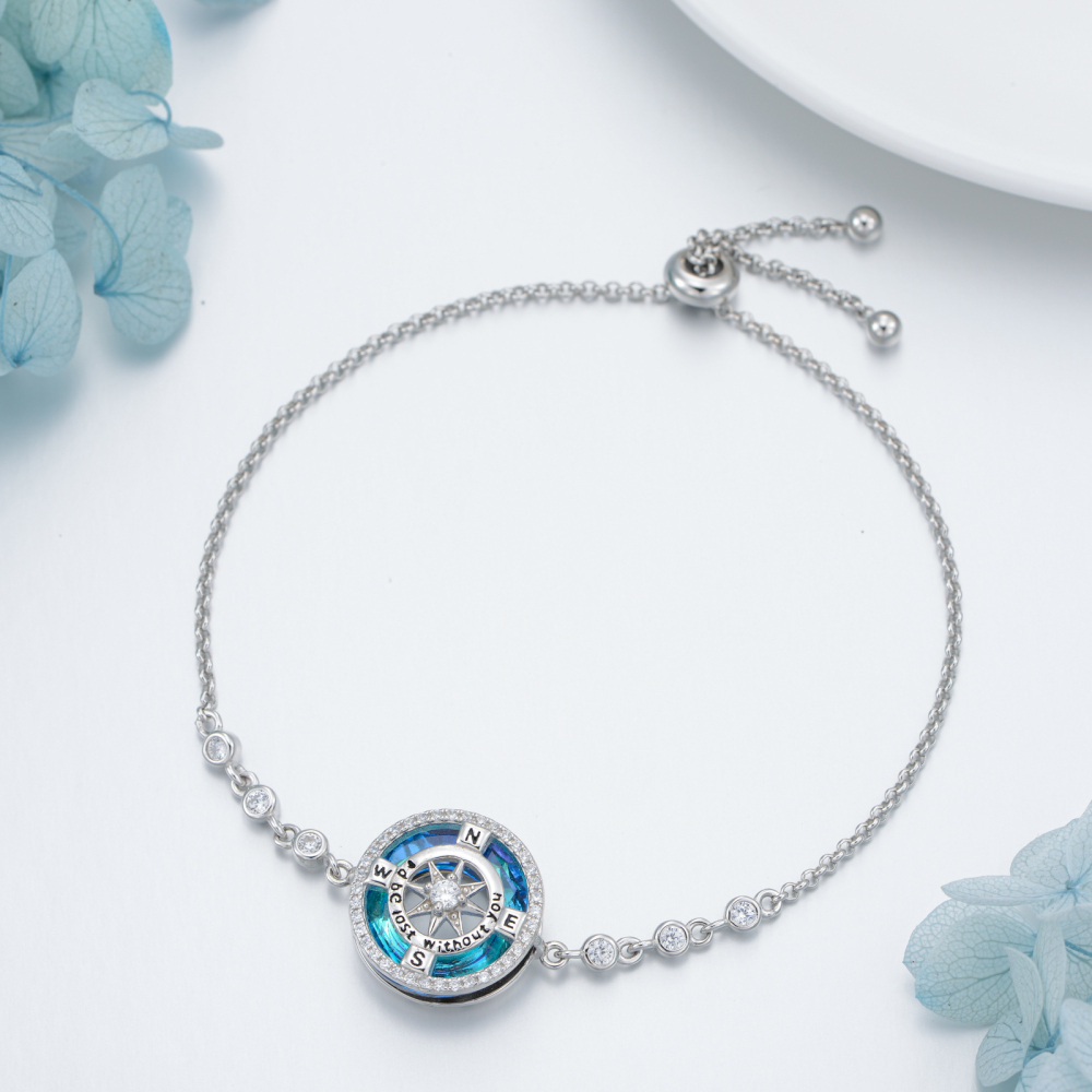 Bracelet en argent sterling avec pendentif boussole en forme de cercle en cristal et zirco-4