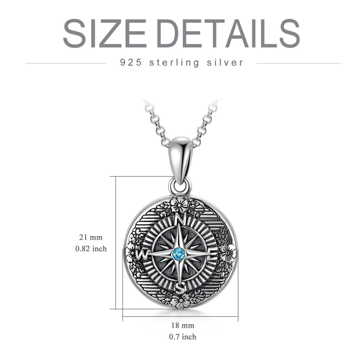 Bussola di cristallo a forma di cerchio in argento sterling Collana con medaglione fotografico personalizzato-3