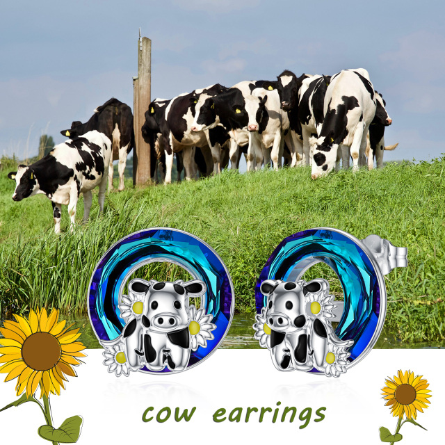 Boucles d'oreilles en argent sterling de forme circulaire en cristal vache et marguerite-6