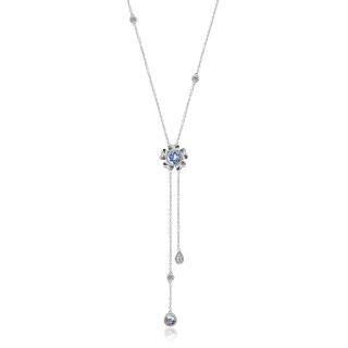 Sterling Silver Circular Shaped Crystal Daisy Non-adjustable Y-Necklace-50