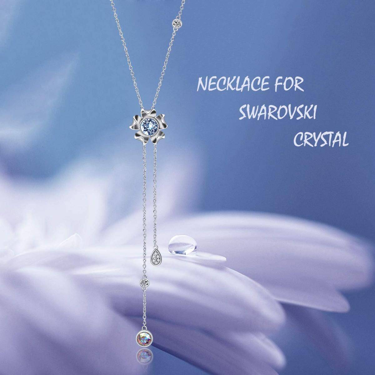 Sterling Silver Circular Shaped Crystal Daisy Non-adjustable Y-Necklace-4