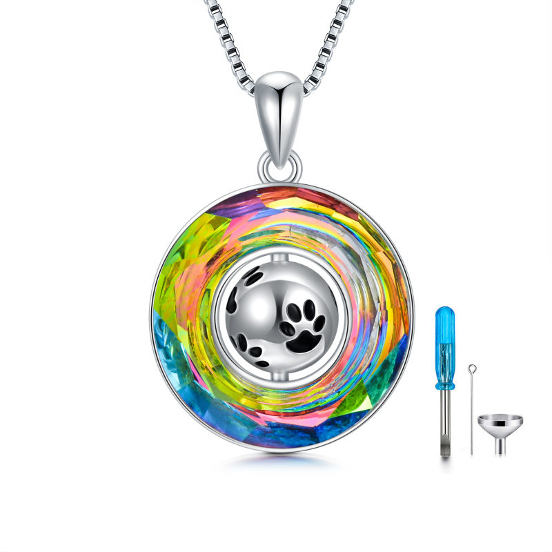 Sterling Silver Circular Shaped Crystal Dog Urn Necklace for Ashes-14