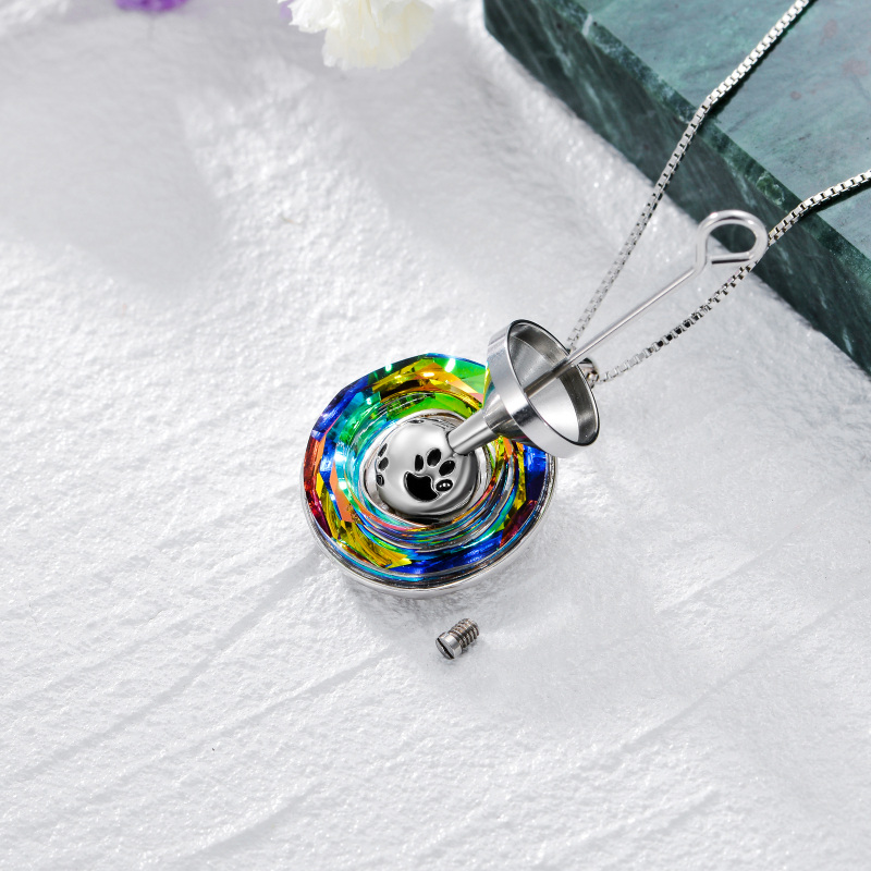 Collar urna para perro de plata de ley con forma circular de cristal-3