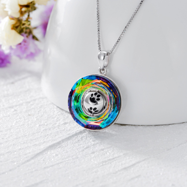 Sterling Silver Circular Shaped Crystal Dog Urn Necklace for Ashes-4